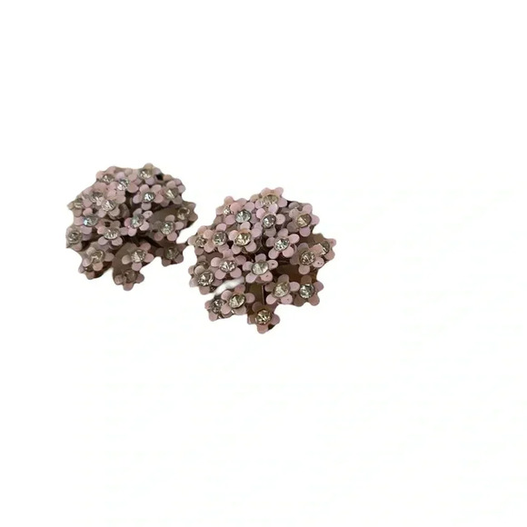 Vintage MCM Retro Enamel Crystal Floral Clip On Earrings - Picture 3 of 4